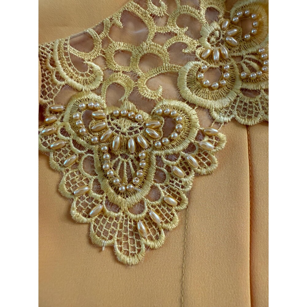 Vintage Mustard Beaded Lace Collar Puff Sleeve Blouse USA - Picture 6 of 12